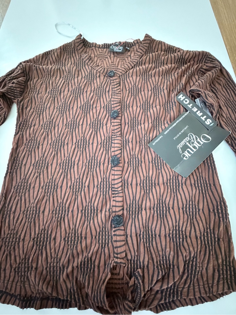 Onque Casuals Brown Textured Button-Front Women's Blouse